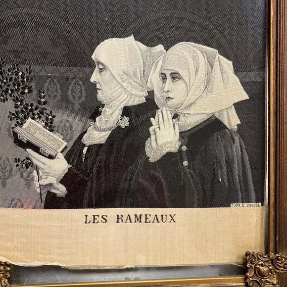 Rare antique French framed silk artwork embroidered artist signed collectible - Picture 3 of 14